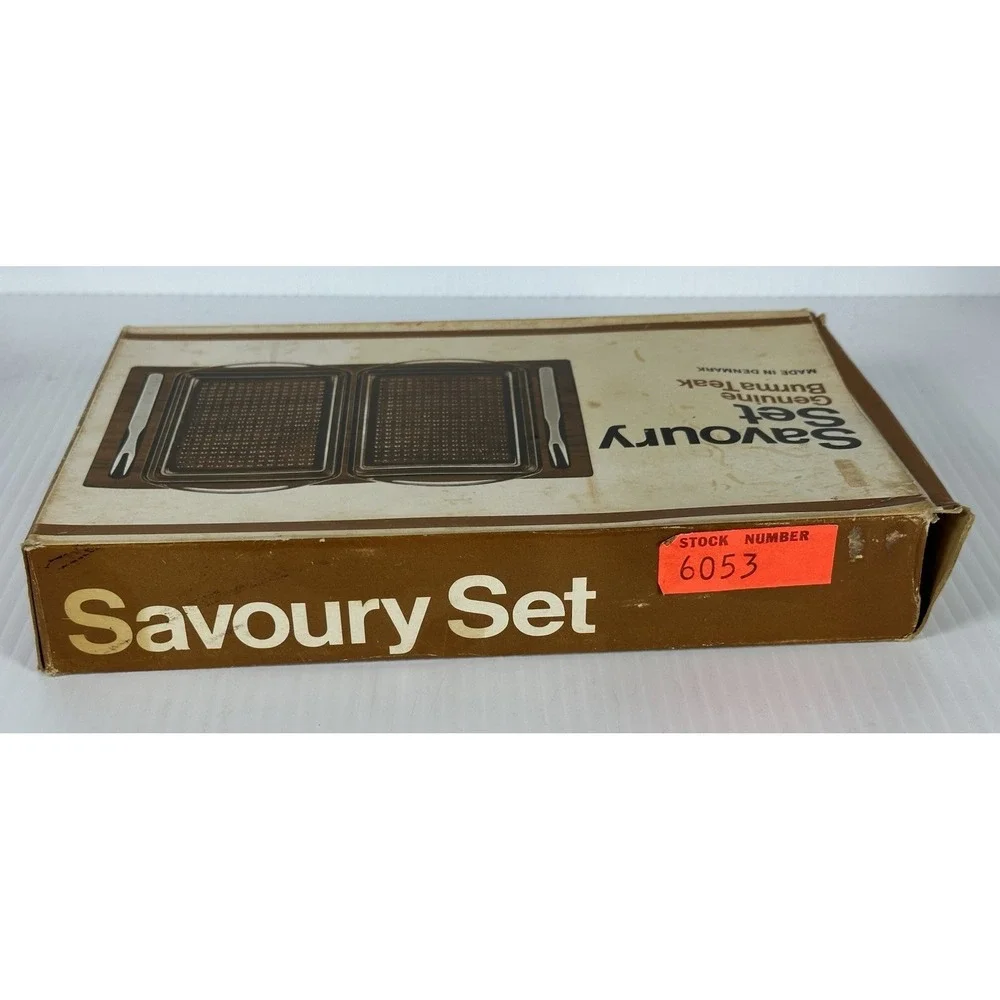 Vintage‎ Genuine Burma Teak Serving Set 5 Piece Made In Denmark Savoury Set NIB
